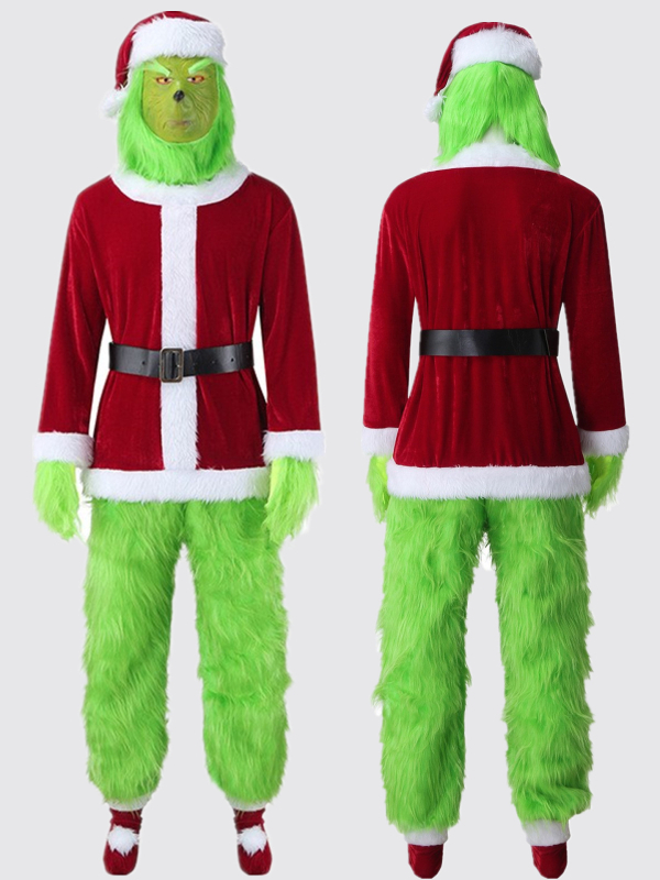 Grinch cosplay kostim u stilu Djeda Božićnjaka s dugom zelenom dlakom
