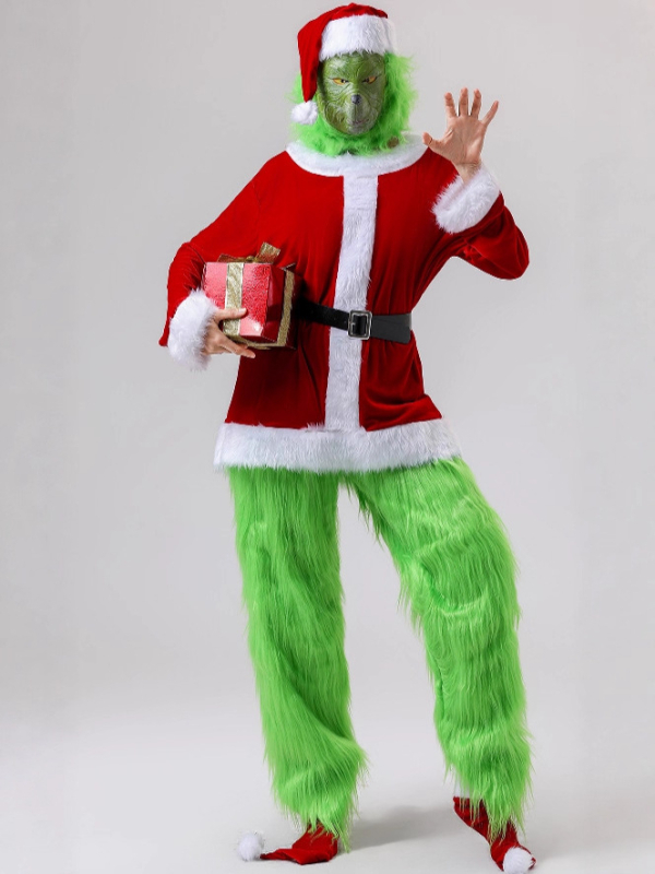Grinch cosplay kostim u stilu Djeda Božićnjaka s dugom zelenom dlakom