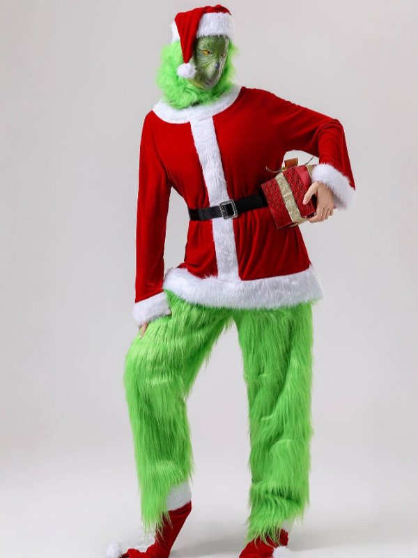 Grinch cosplay kostim u stilu Djeda Božićnjaka s dugom zelenom dlakom