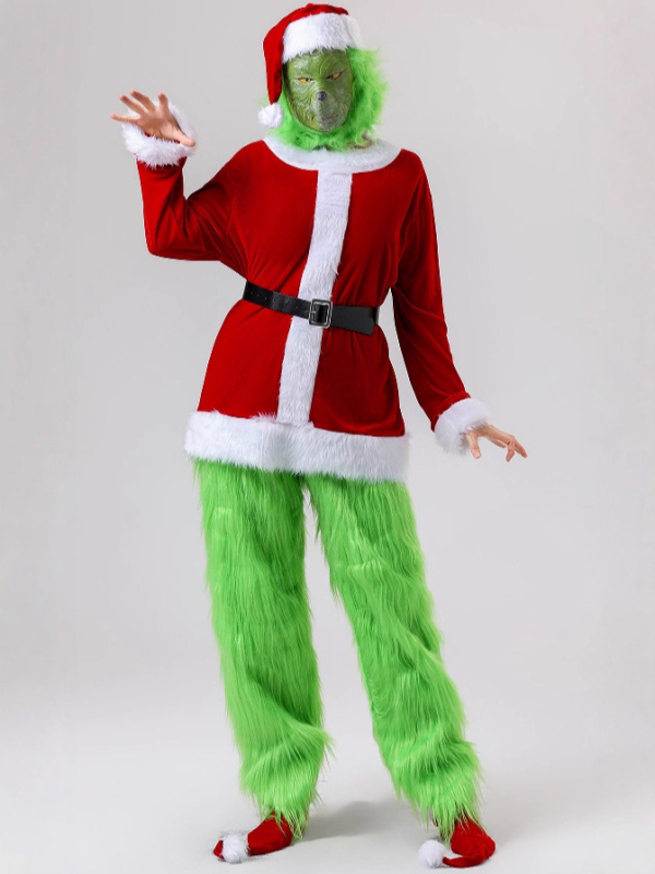Grinch cosplay kostim u stilu Djeda Božićnjaka s dugom zelenom dlakom