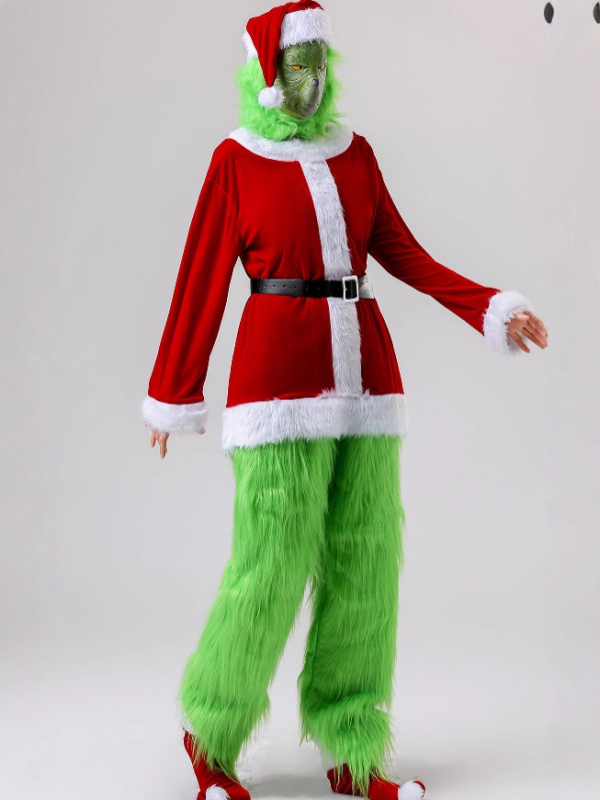 Grinch cosplay kostim u stilu Djeda Božićnjaka s dugom zelenom dlakom