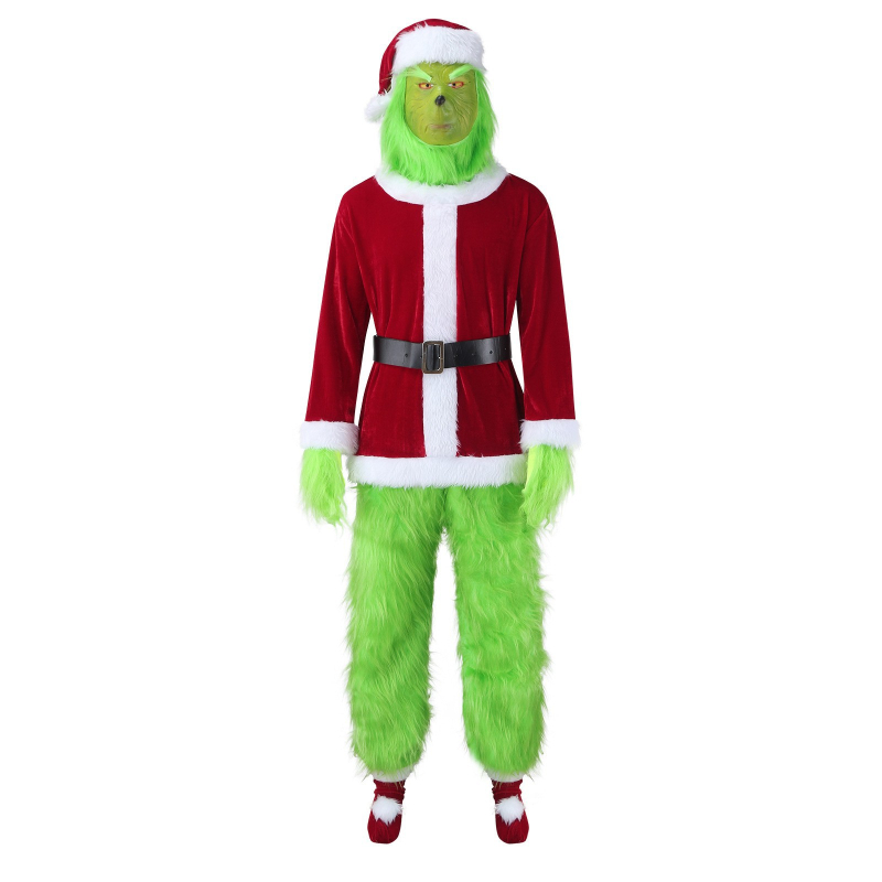 Grinch cosplay kostim u stilu Djeda Božićnjaka s dugom zelenom dlakom