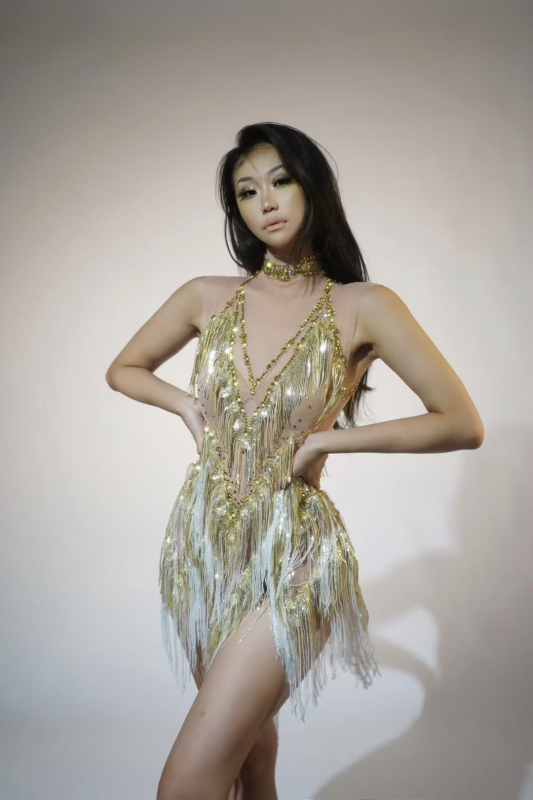 Rochie de dans cu franjuri pentru dansuri latine, swtao, țesătură Spandex, 90–95% conținut, lansare primăvara 2024