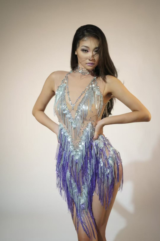 Rochie de dans cu franjuri pentru dansuri latine, swtao, țesătură Spandex, 90–95% conținut, lansare primăvara 2024