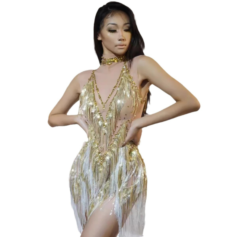 Rochie de dans cu franjuri pentru dansuri latine, swtao, țesătură Spandex, 90–95% conținut, lansare primăvara 2024