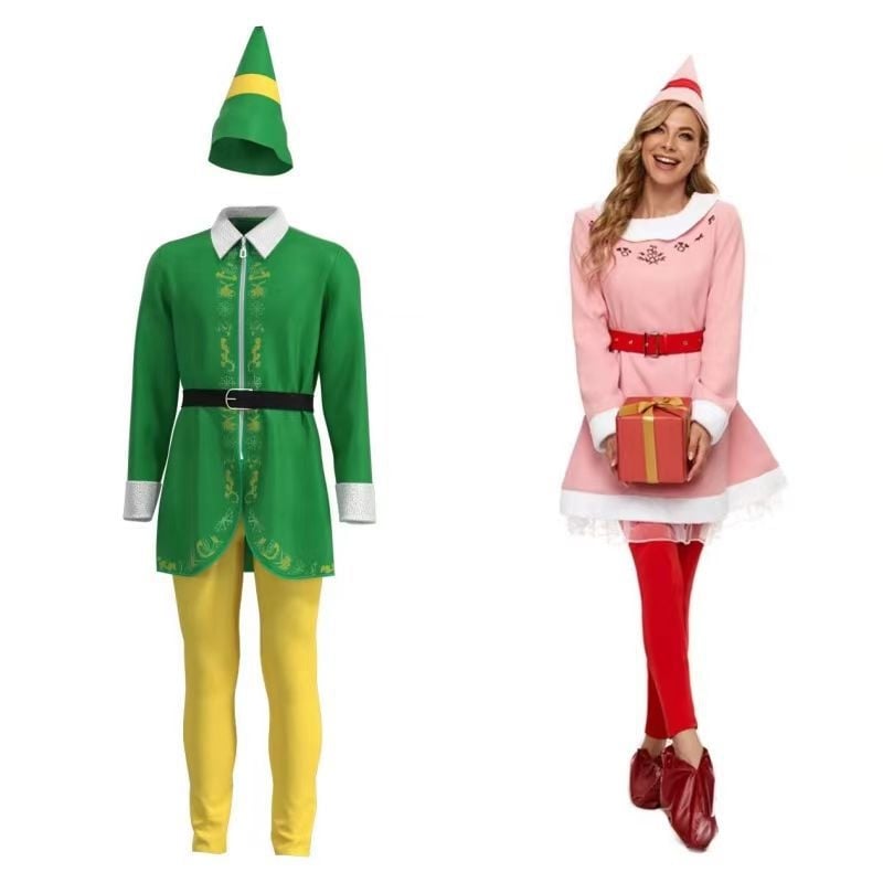 Cosplay kostim Božićnog elfa za roditelje i djecu - unisex, odrasli, mekana koža koze 95% + dlaka deve 60%