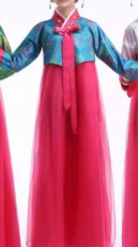Ženski hanbok — pamukasto–mješani tkanina, glavna tkanina poliester, sekundarna tkanina lan, ljeto 2022, za uzrast 18–24