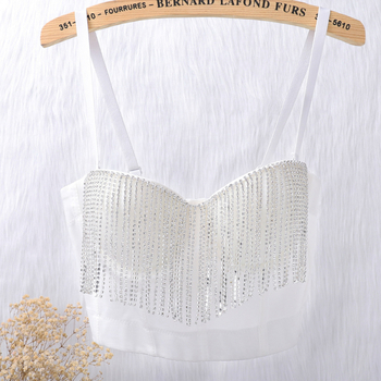 Montisha Donje rublje za oblikovanje Belly Dance s lancem resica i dijamantnim perlicama, kratki stražnji izrez, Milk Silk, acetat 80–90%, Spandex <30%, za žene, jesen 2023
