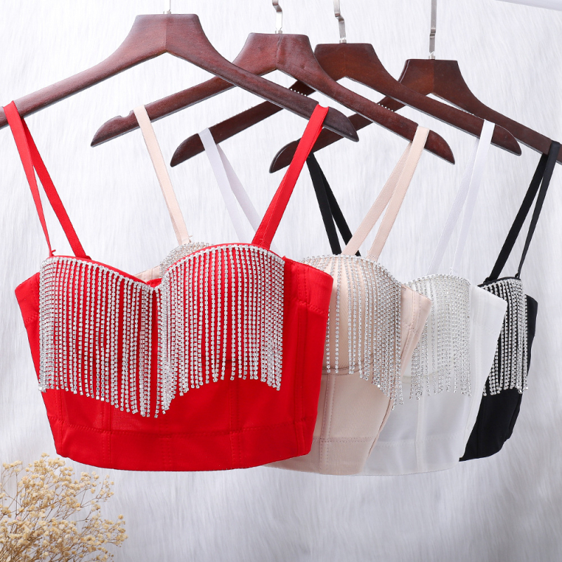 Montisha Donje rublje za oblikovanje Belly Dance s lancem resica i dijamantnim perlicama, kratki stražnji izrez, Milk Silk, acetat 80–90%, Spandex <30%, za žene, jesen 2023