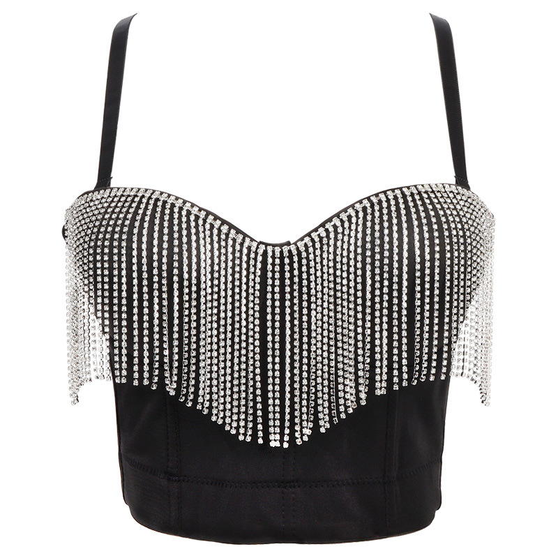 Montisha Donje rublje za oblikovanje Belly Dance s lancem resica i dijamantnim perlicama, kratki stražnji izrez, Milk Silk, acetat 80–90%, Spandex <30%, za žene, jesen 2023