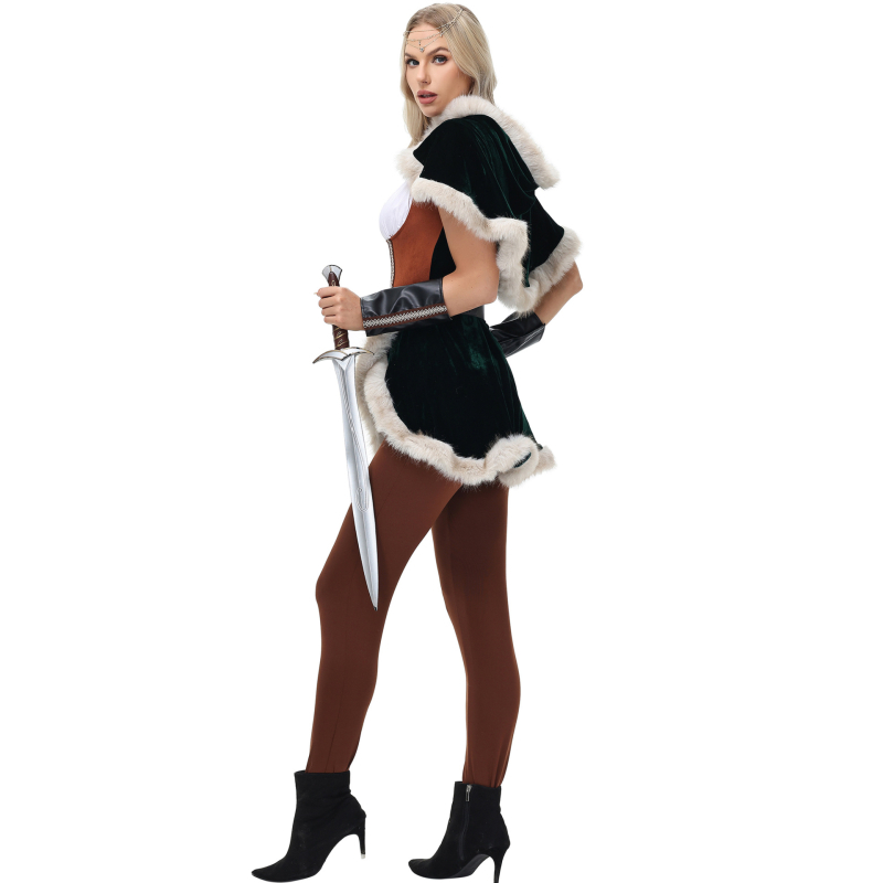 Srednjovjekovni Viking – tamni ratnički cosplay kostim za ženu lovkinju