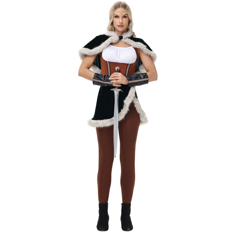 Srednjovjekovni Viking – tamni ratnički cosplay kostim za ženu lovkinju