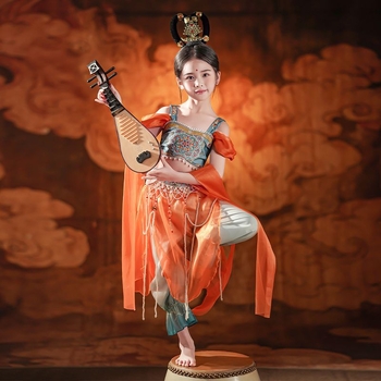 Dječji plesni kostim inspiriran Dunhuang Feitian bubanj plesom, Hanfu pojas za struk za djevojčice do 17 godina – klasični folklorni ples
