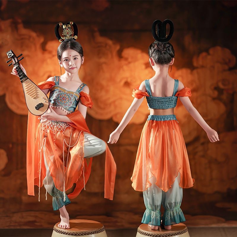 Dječji plesni kostim inspiriran Dunhuang Feitian bubanj plesom, Hanfu pojas za struk za djevojčice do 17 godina – klasični folklorni ples