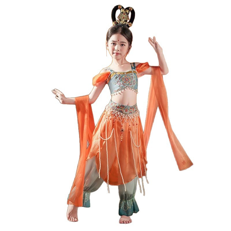 Dječji plesni kostim inspiriran Dunhuang Feitian bubanj plesom, Hanfu pojas za struk za djevojčice do 17 godina – klasični folklorni ples