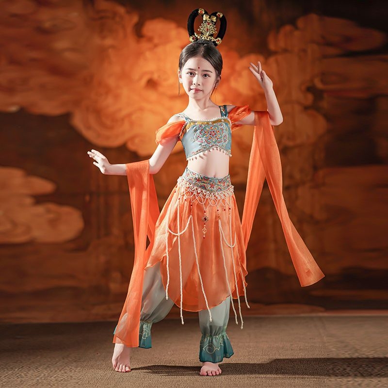 Dječji plesni kostim inspiriran Dunhuang Feitian bubanj plesom, Hanfu pojas za struk za djevojčice do 17 godina – klasični folklorni ples