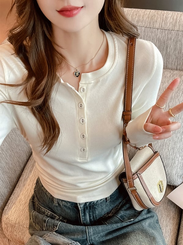 Удебелен модален топ с дълги ръкави, кръгло деколте, тесен силует, смес вискоза-спандекс