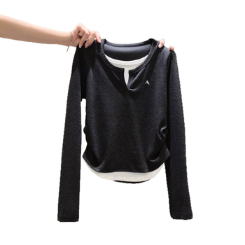 Ženska majica s dugim rukavima i okruglim izrezom, uski kroj, Derong tkanina (poliester + modal), izšiven geometrijski uzorak, elegantan stil, velike veličine