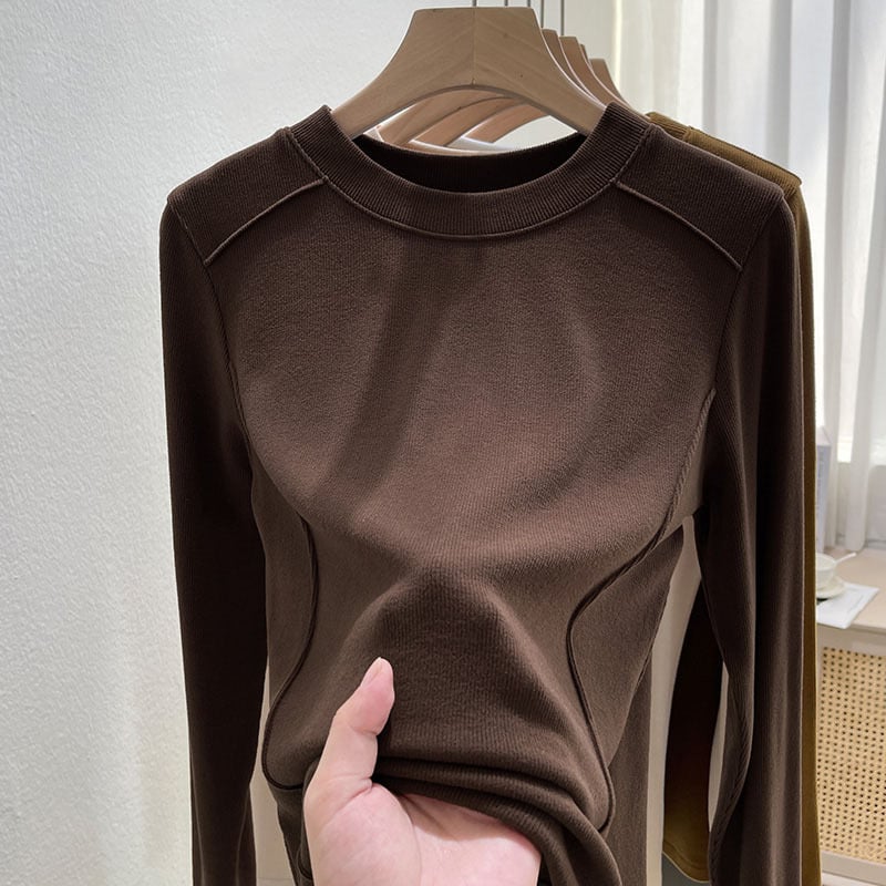 Ženski T-shirt s dugim rukavima, De Velvet tkanina, uski kroj, geometrijski uzorak, 90-95% poliester