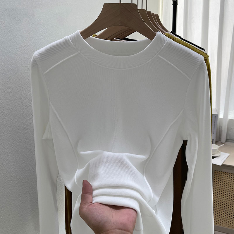 Ženski T-shirt s dugim rukavima, De Velvet tkanina, uski kroj, geometrijski uzorak, 90-95% poliester
