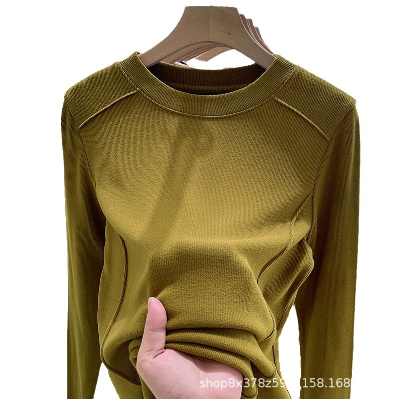 Ženski T-shirt s dugim rukavima, De Velvet tkanina, uski kroj, geometrijski uzorak, 90-95% poliester