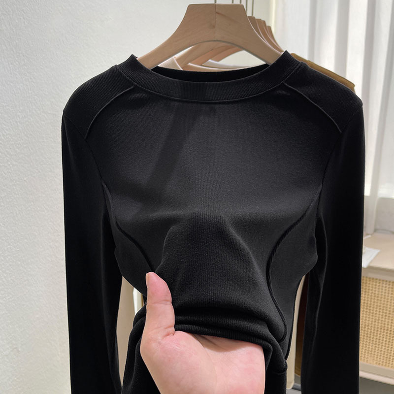 Ženski T-shirt s dugim rukavima, De Velvet tkanina, uski kroj, geometrijski uzorak, 90-95% poliester