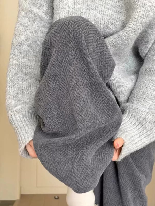 Ženske Chenille hlače s uzorkom herringbone, široki kroj, visoki pojas, fleece podstava, zimski ležerni stil