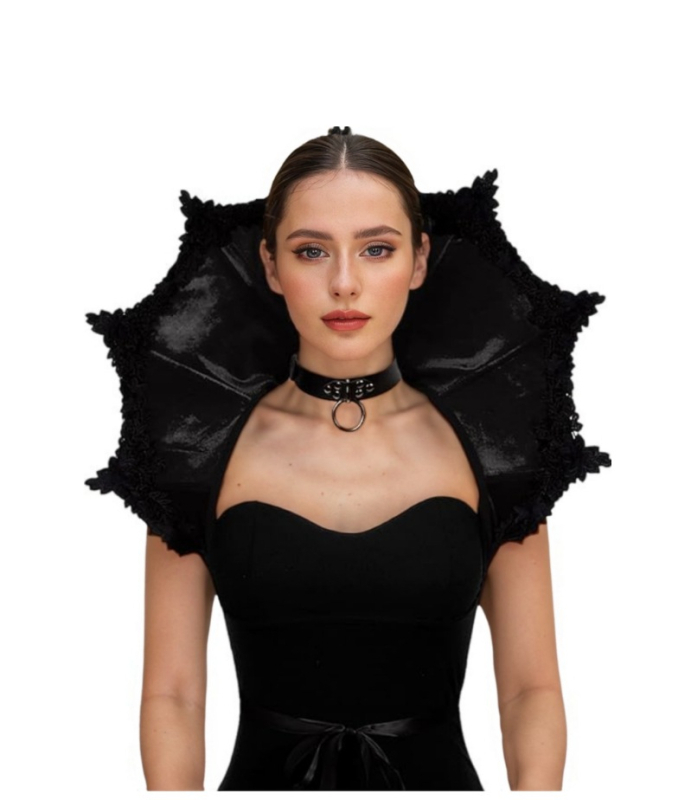 Baršunasti viktorijanski gotički vampirski ogrtač s ovratnikom za cosplay, za žene, mješavina pamuka (30–50% pamuk; 50–70% regenerirane celulozne vlakna), proljeće 2025