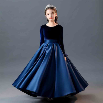 Детска рокля за хорова и пиано изпълнения, дълга рокля за момичета, кадифена полиестерна материя 80% с ензимно измиване, дълги ръкави, за деца 3-8 години, всички сезони