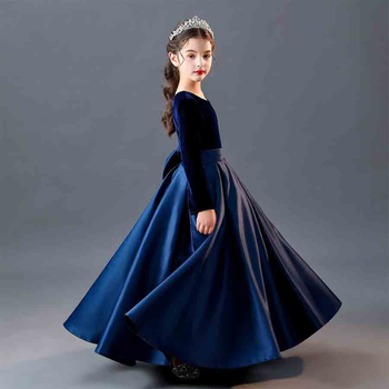 Детска рокля за хорова и пиано изпълнения, дълга рокля за момичета, кадифена полиестерна материя 80% с ензимно измиване, дълги ръкави, за деца 3-8 години, всички сезони