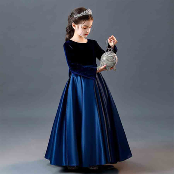 Детска рокля за хорова и пиано изпълнения, дълга рокля за момичета, кадифена полиестерна материя 80% с ензимно измиване, дълги ръкави, за деца 3-8 години, всички сезони