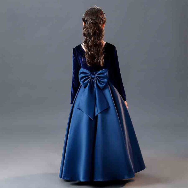 Детска рокля за хорова и пиано изпълнения, дълга рокля за момичета, кадифена полиестерна материя 80% с ензимно измиване, дълги ръкави, за деца 3-8 години, всички сезони