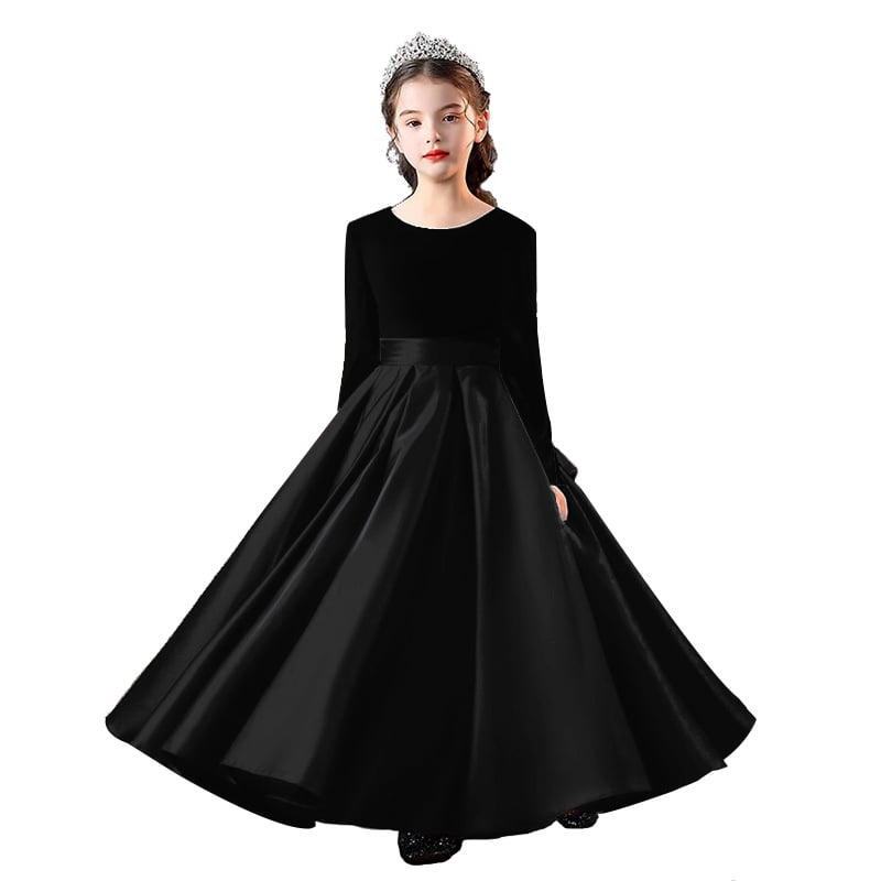 Детска рокля за хорова и пиано изпълнения, дълга рокля за момичета, кадифена полиестерна материя 80% с ензимно измиване, дълги ръкави, за деца 3-8 години, всички сезони