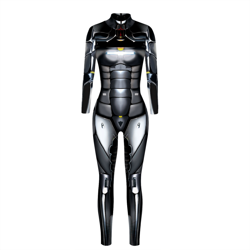 Halloween cosplay kombinezon s 3D otiskom oklopa, uski kroj, dugi rukavi