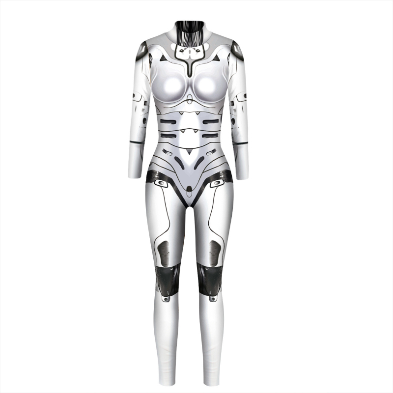 Halloween cosplay kombinezon s 3D otiskom oklopa, uski kroj, dugi rukavi