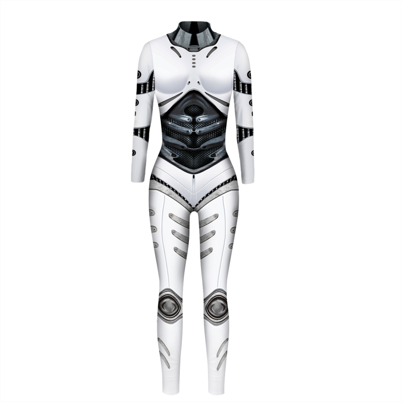 Halloween cosplay kombinezon s 3D otiskom oklopa, uski kroj, dugi rukavi