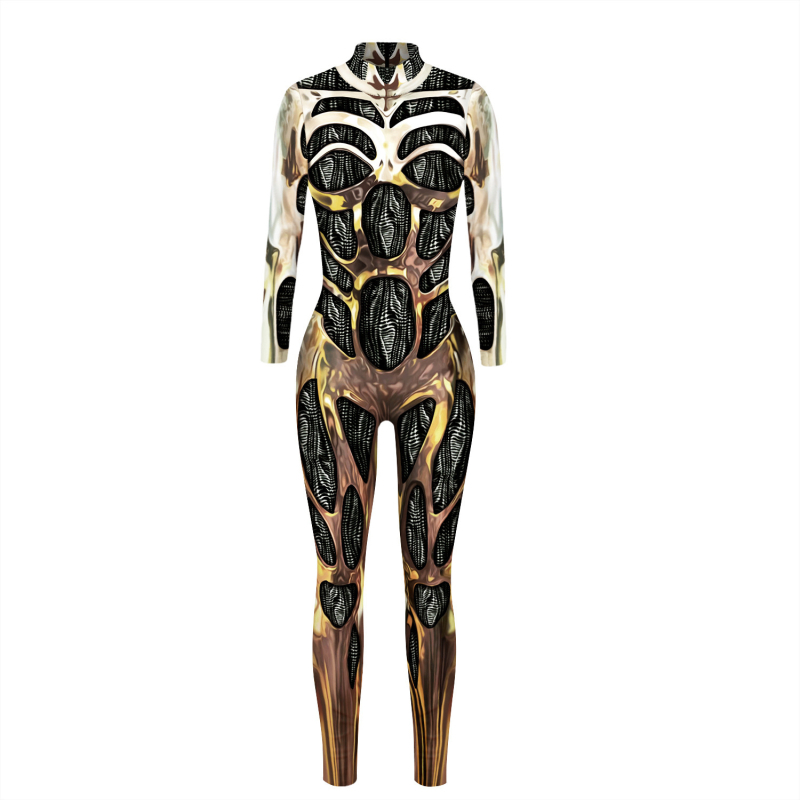 Halloween cosplay kombinezon s 3D otiskom oklopa, uski kroj, dugi rukavi