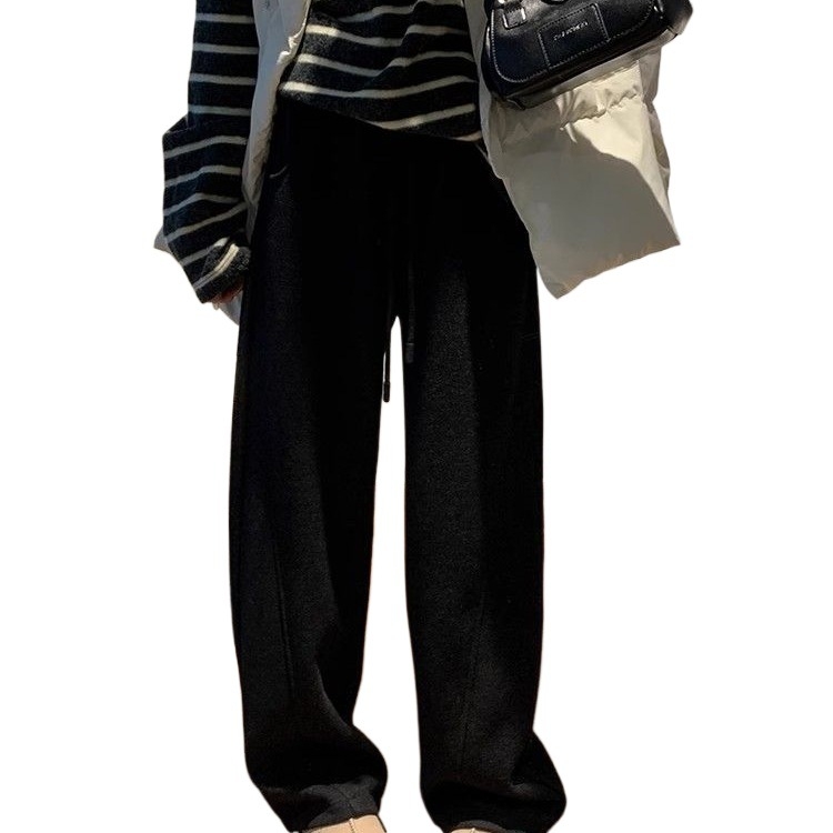 Γυναικείες φαρδιές παντελόνες από μαλλί, casual με fleece επένδυση, άνοιξη 2024