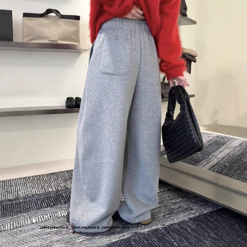 Ženske široke trenirke s vezicama i šivanom ukrasom, s flekso podstavom za zimu, debeli materijal, casual japansko-korejski stil