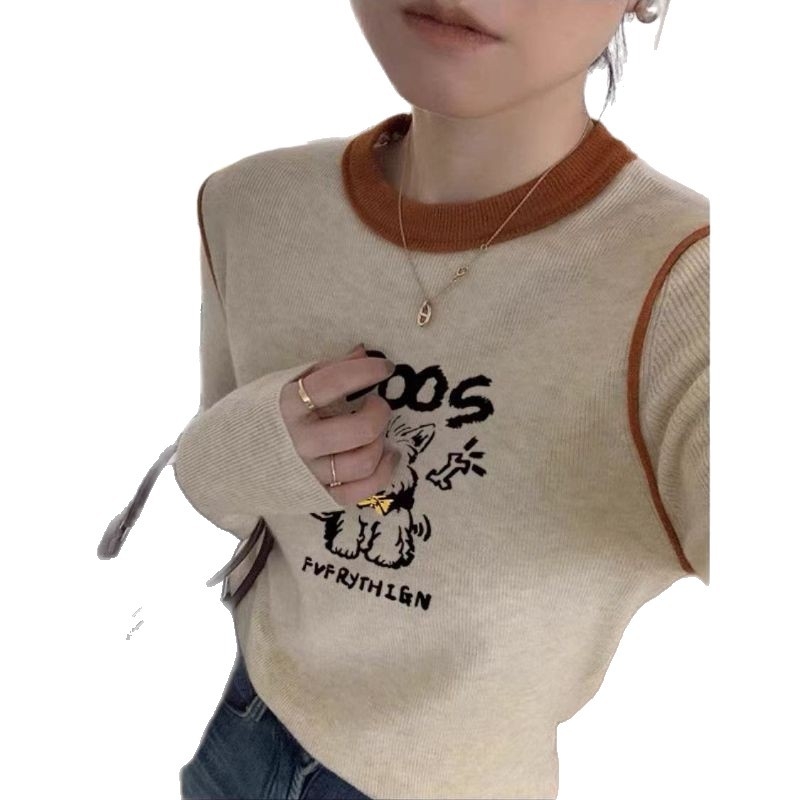 Derong Otisnuti brušeni temeljni top, topla unutarnja boja, debeli jesensko-zimski dugi rukav ženski T-shirt s okruglim izrezom