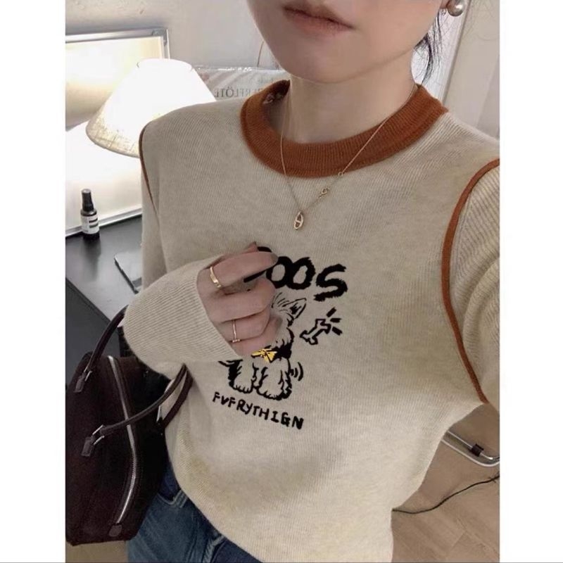 Derong Otisnuti brušeni temeljni top, topla unutarnja boja, debeli jesensko-zimski dugi rukav ženski T-shirt s okruglim izrezom