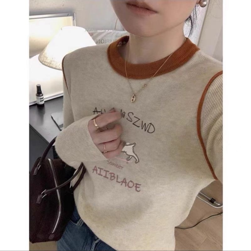 Derong Otisnuti brušeni temeljni top, topla unutarnja boja, debeli jesensko-zimski dugi rukav ženski T-shirt s okruglim izrezom
