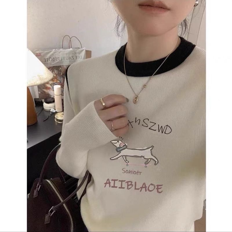 Derong Otisnuti brušeni temeljni top, topla unutarnja boja, debeli jesensko-zimski dugi rukav ženski T-shirt s okruglim izrezom
