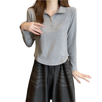 Ženska polo majica s dugim rukavima i ovratnikom, plus size, uski kroj, nepravilan rub