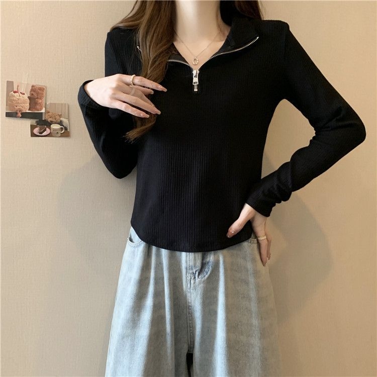 Ženska polo majica s dugim rukavima i ovratnikom, plus size, uski kroj, nepravilan rub