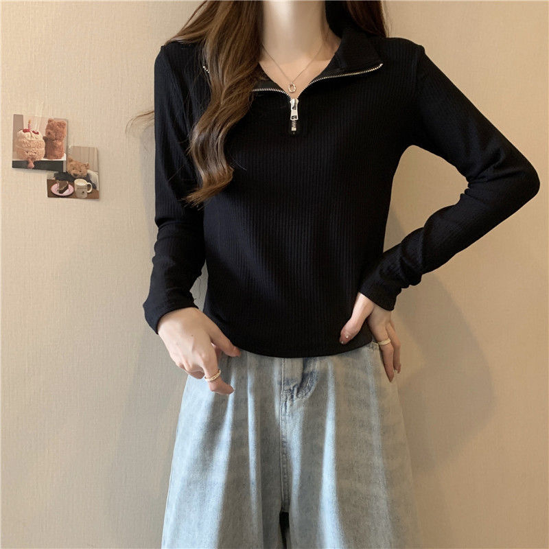 Ženska polo majica s dugim rukavima i ovratnikom, plus size, uski kroj, nepravilan rub