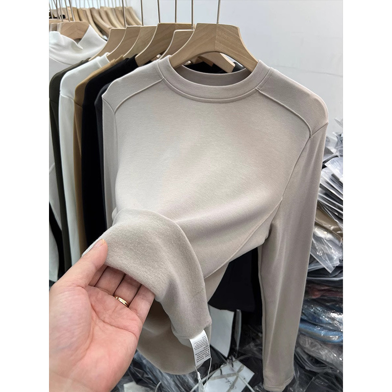 Ženska majica T-shirt s okruglim izrezom, dugi rukavi, uska kroj, 70–80% viskoze, viskozna tkanina, proljeće 2025