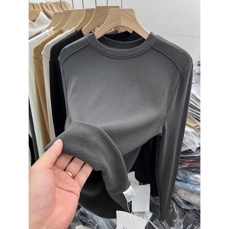 Ženska majica T-shirt s okruglim izrezom, dugi rukavi, uska kroj, 70–80% viskoze, viskozna tkanina, proljeće 2025