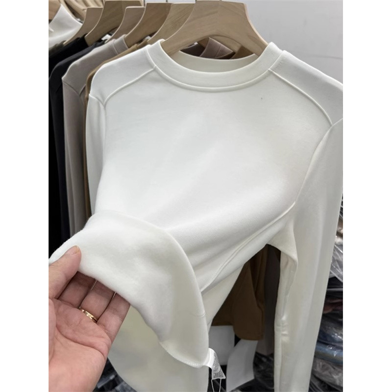 Ženska majica T-shirt s okruglim izrezom, dugi rukavi, uska kroj, 70–80% viskoze, viskozna tkanina, proljeće 2025