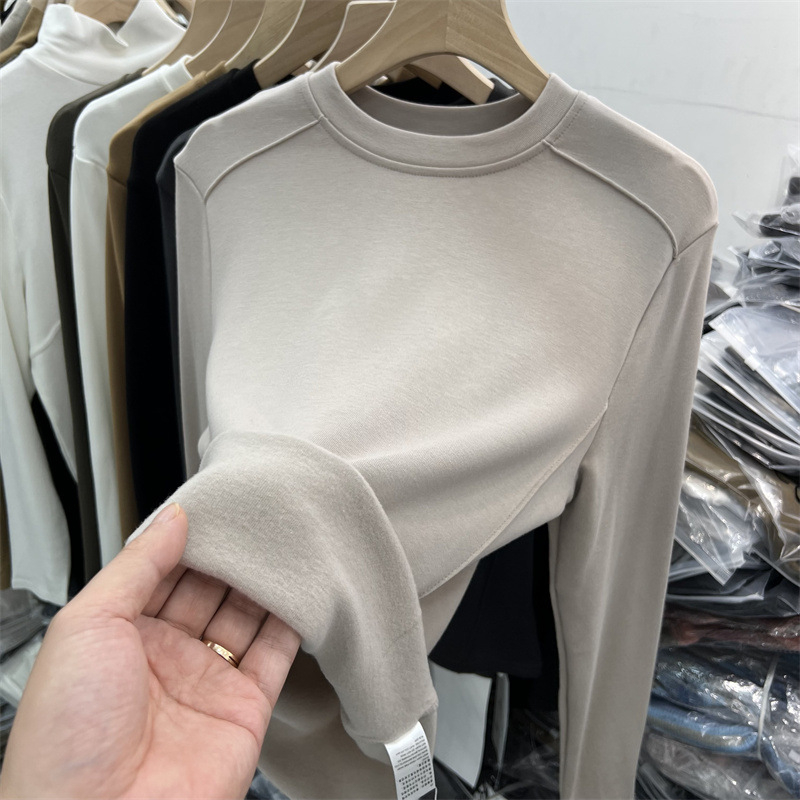 Ženska majica T-shirt s okruglim izrezom, dugi rukavi, uska kroj, 70–80% viskoze, viskozna tkanina, proljeće 2025